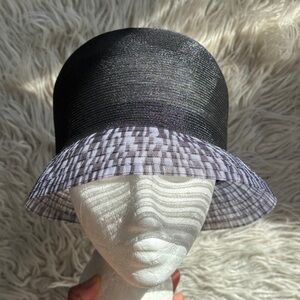 Patricia Underwood Black Gray Color Block Straw Horse Show Bucket Hat One Size